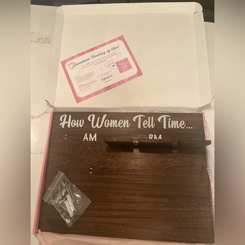 “How women tell time” wine glass and coffee mug holder.